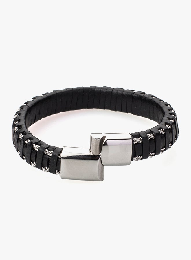 Shining Jewel Leather Multilayer Braided Bracelet With Stainless Steel And Magnetic Clasps  - Image 4