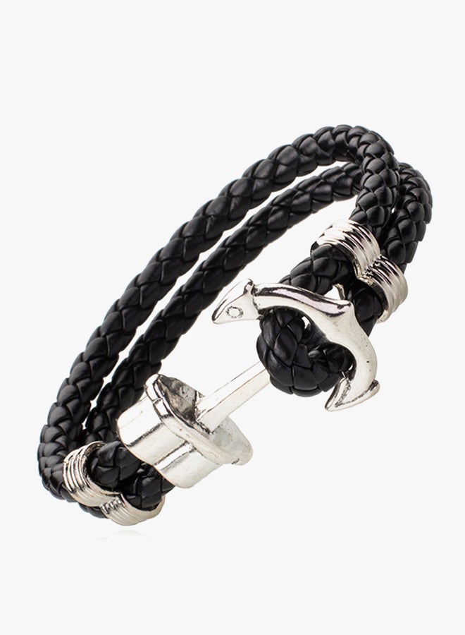 شاينينغ جويل سوار من عدة طبقات من الجلد المضفر مع حلية على شكل مرساة من الستانلس ستيل - Image 3