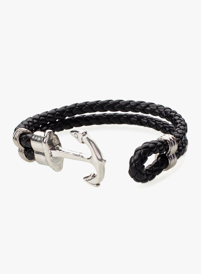 شاينينغ جويل سوار من عدة طبقات من الجلد المضفر مع حلية على شكل مرساة من الستانلس ستيل - Image 4