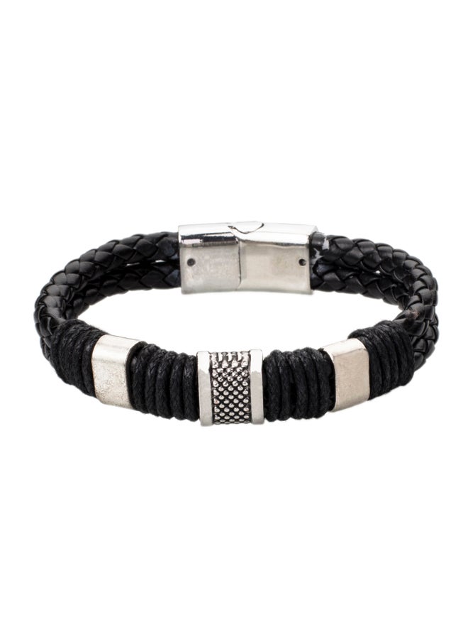 Shining Jewel - Leather Multilayer Braided Bracelet With Stainless Steel Clasp - Image 1