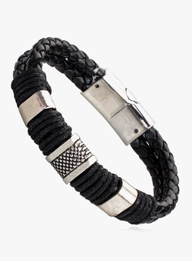 Shining Jewel - Leather Multilayer Braided Bracelet With Stainless Steel Clasp - Image 1