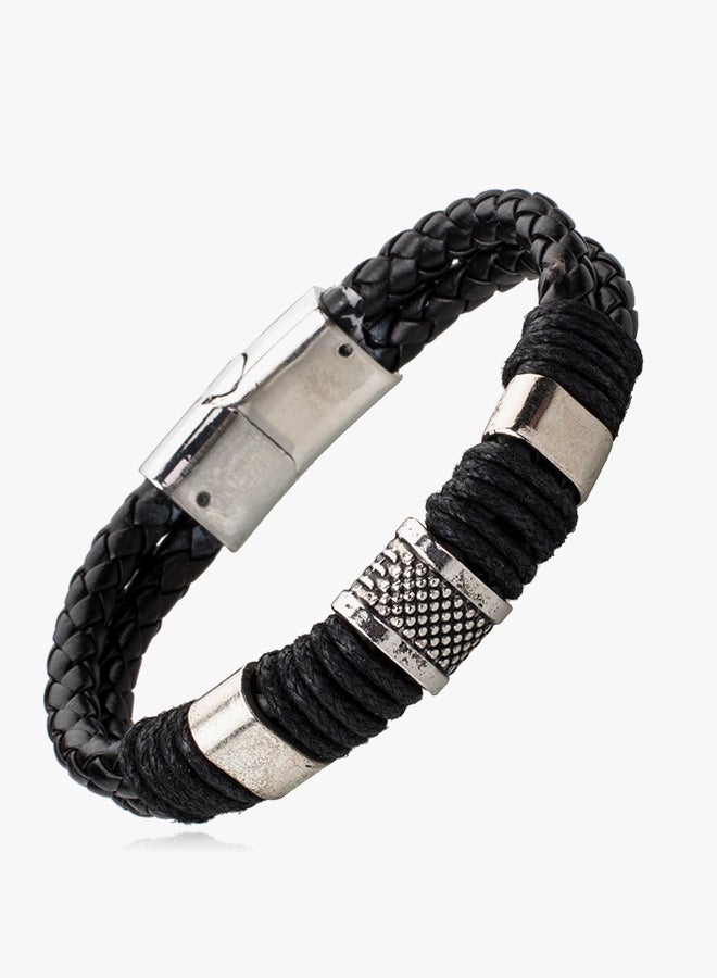 Shining Jewel - Leather Multilayer Braided Bracelet With Stainless Steel Clasp - Image 1