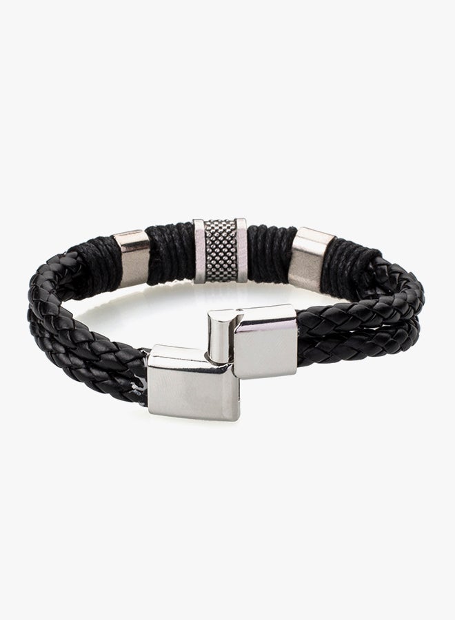 Shining Jewel - Leather Multilayer Braided Bracelet With Stainless Steel Clasp - Image 1