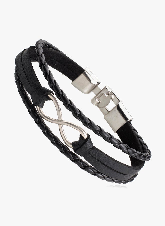 Shining Jewel Leather Multilayer Braided Bracelet With Stainless Steel Infinity Charm - Image 2