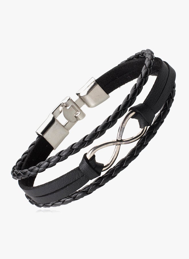 Shining Jewel Leather Multilayer Braided Bracelet With Stainless Steel Infinity Charm - Image 3