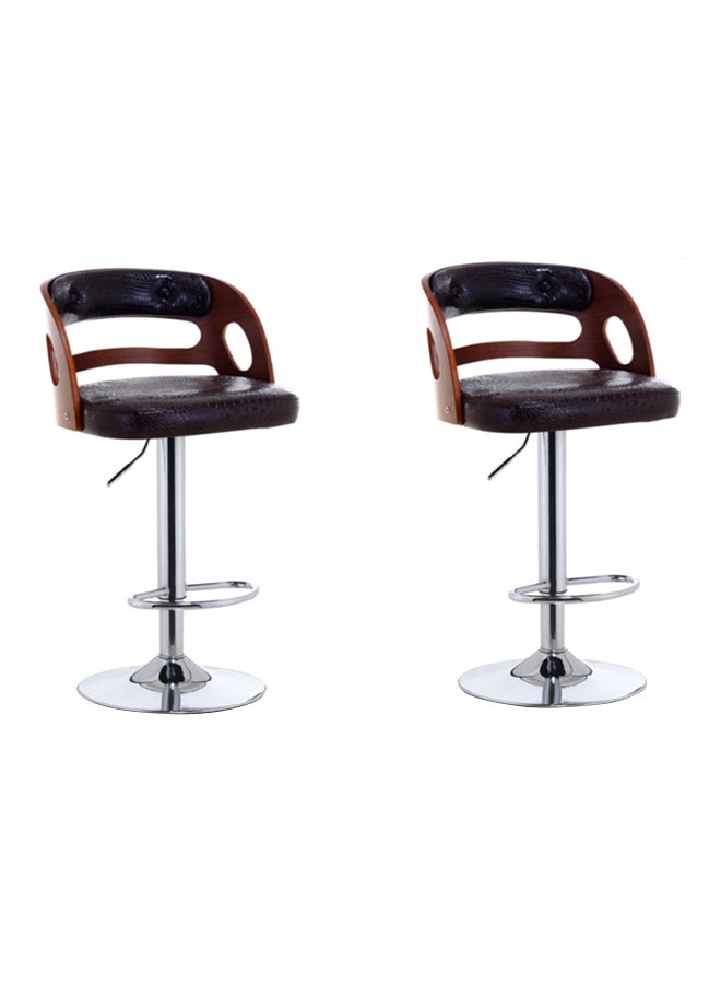 AE 2-Piece PU Leather Padded Stool Black/Brown/Silver 43x45centimeter