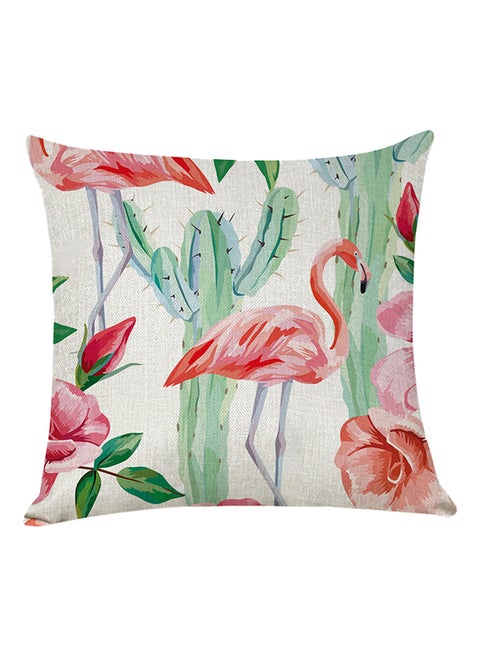 Decorative Flamingo Printed Pillow White/Peach/Green
