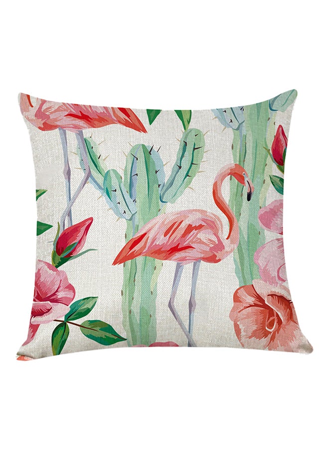 Sharpdo Decorative Flamingo Printed Pillow White/Peach/Green 