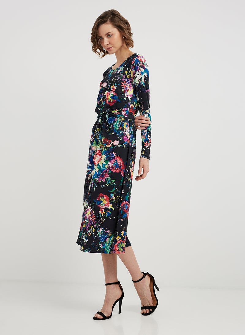 keguay Printed Midi Dress Black/Blue/Pink  - Image 1