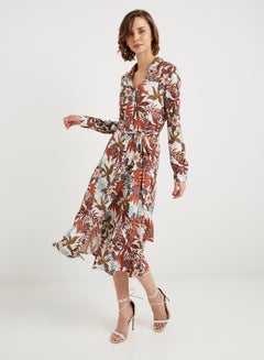 keguay Printed Long Sleeves Midi Dress Brown/White  - Image 1