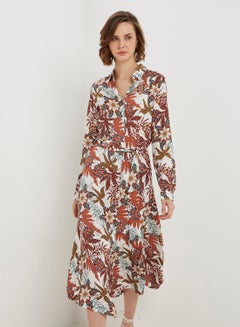 keguay Printed Long Sleeves Midi Dress Brown/White  - Image 3
