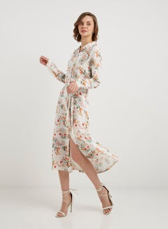 keguay Printed Long Sleeves Midi Dress White/Orange  - Image 1