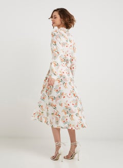 keguay Printed Long Sleeves Midi Dress White/Orange  - Image 2