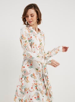keguay Printed Long Sleeves Midi Dress White/Orange  - Image 3