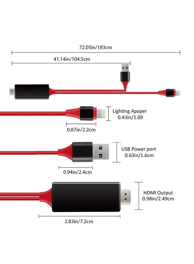 2-In-1 Lightning to HDMI Cable Red/Black - Image 2