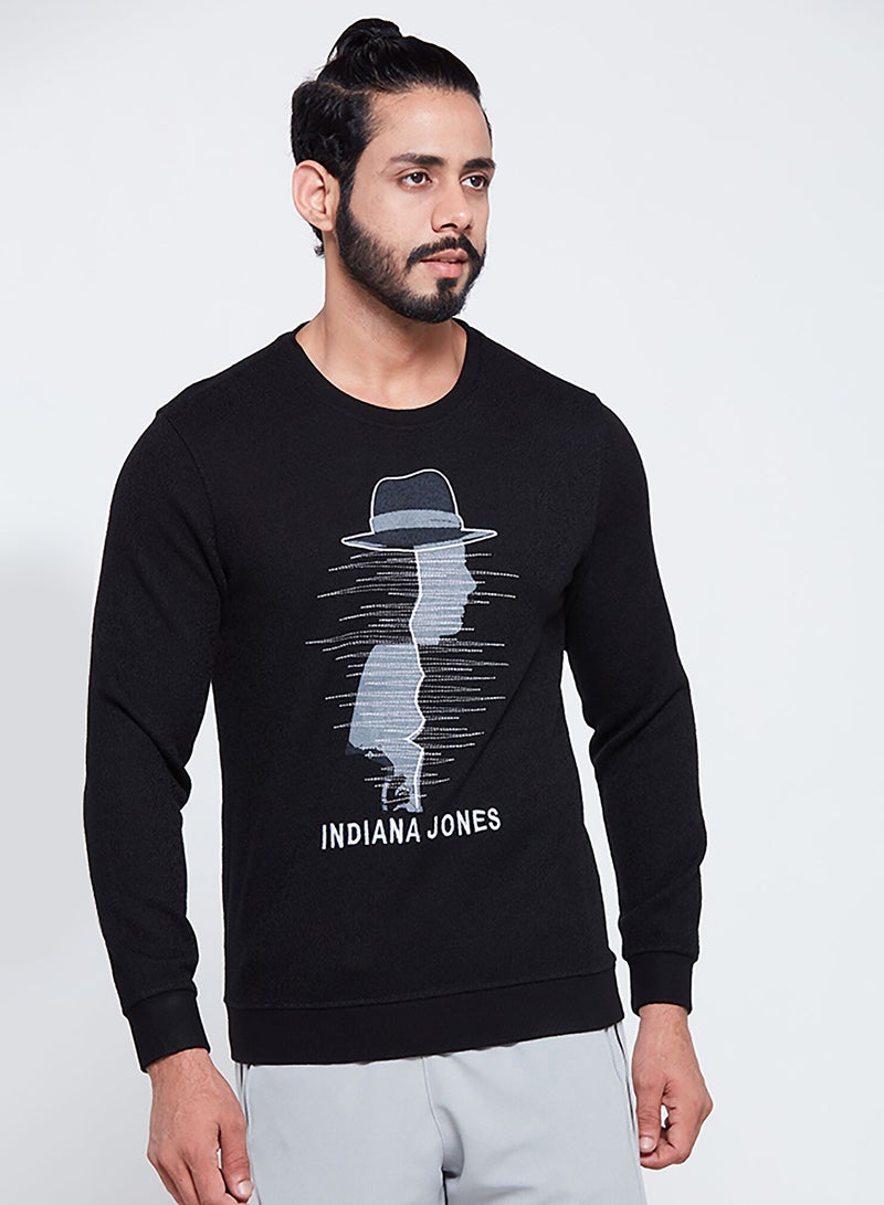 PETRO - Printed Solid Long Sleeve T-Shirt Black - Image 1