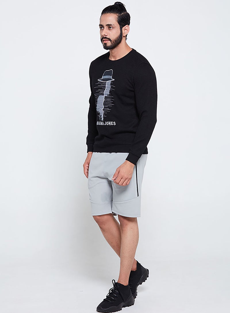 PETRO - Printed Solid Long Sleeve T-Shirt Black - Image 1