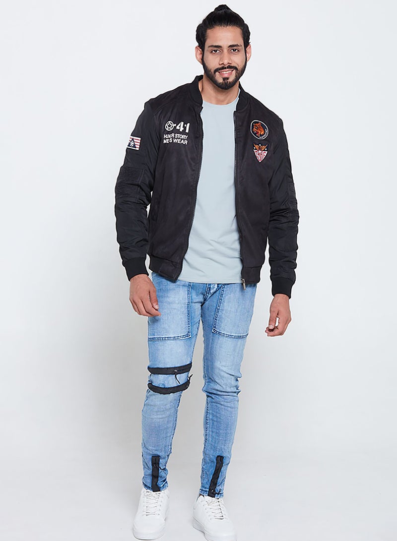 HUNTER STORY Casual Biker Jacket Black - Image 4