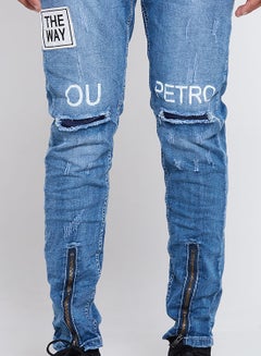 PETRO Skin Fit Bottom Zipper Fashion Stretchable Jeans Blue  - Image 3