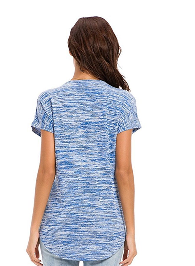 شاربدو بلوزة بأكمام قصيرة ورقبة على شكل الحرف V أزرق/رمادي - Image 2