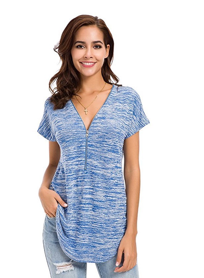 شاربدو بلوزة بأكمام قصيرة ورقبة على شكل الحرف V أزرق/رمادي - Image 4
