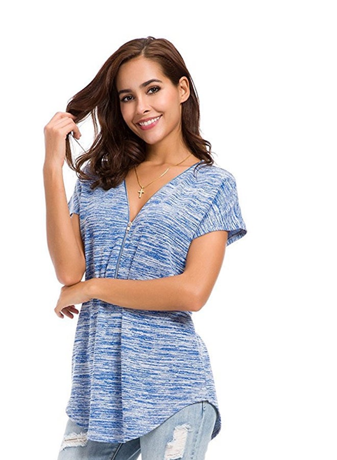 شاربدو بلوزة بأكمام قصيرة ورقبة على شكل الحرف V أزرق/رمادي - Image 5