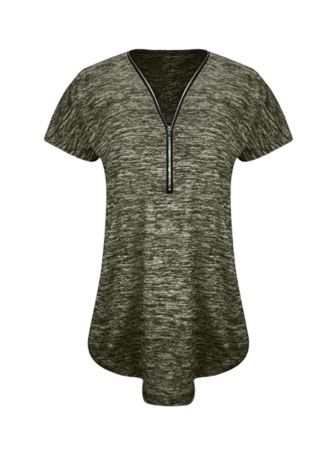 شاربدو بلوزة بأكمام قصيرة ورقبة على شكل الحرف V أخضر - Image 1