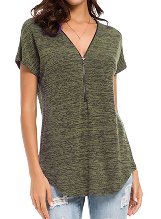 شاربدو بلوزة بأكمام قصيرة ورقبة على شكل الحرف V أخضر - Image 2