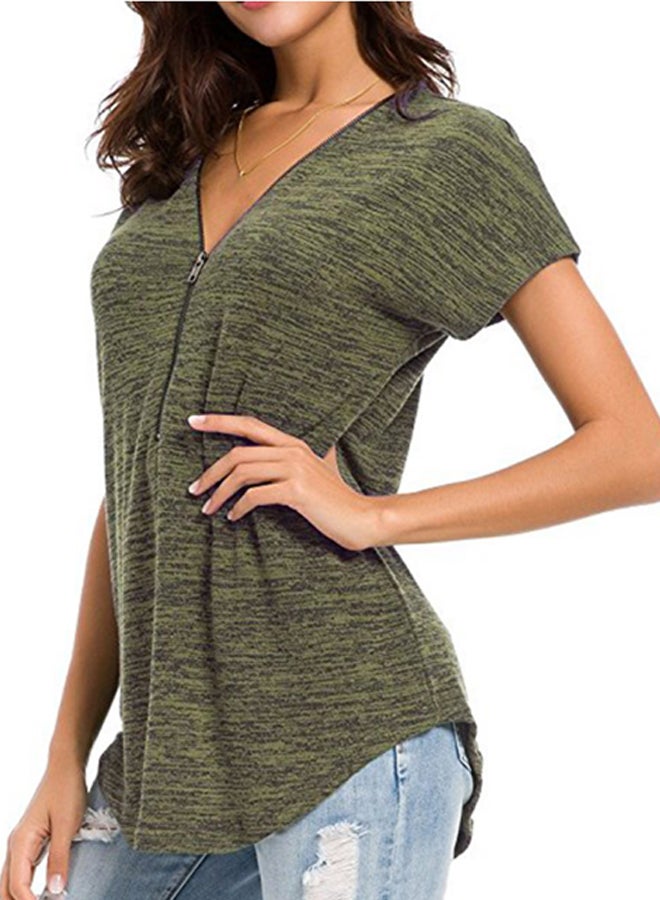 شاربدو بلوزة بأكمام قصيرة ورقبة على شكل الحرف V أخضر - Image 4