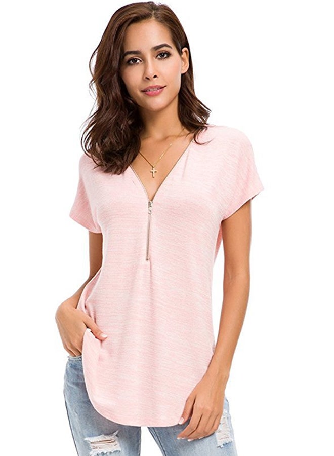 شاربدو بلوزة سادة بفتحة رقبة على شكل حرف V وردي - Image 4