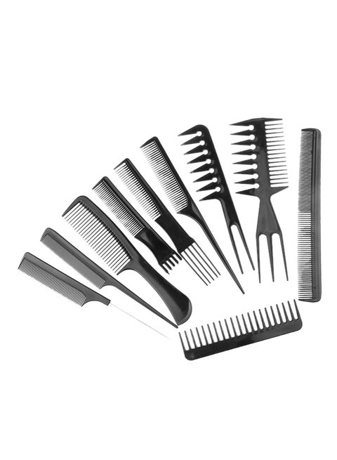 10-Piece Professional Salon Hair Comb Black 25cm