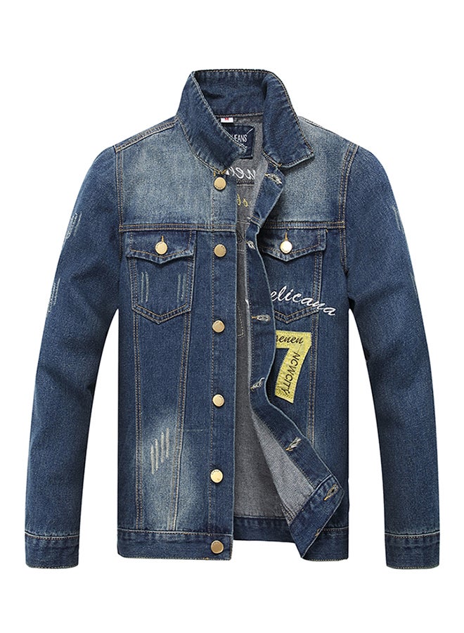 Sharpdo Collared Neck Long Sleeve Jacket Blue  - Image 1