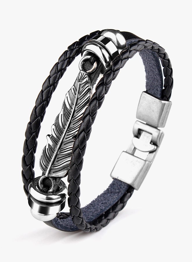 Sharpdo - Braided And Feather Designed Leather Bracelet - Image 1