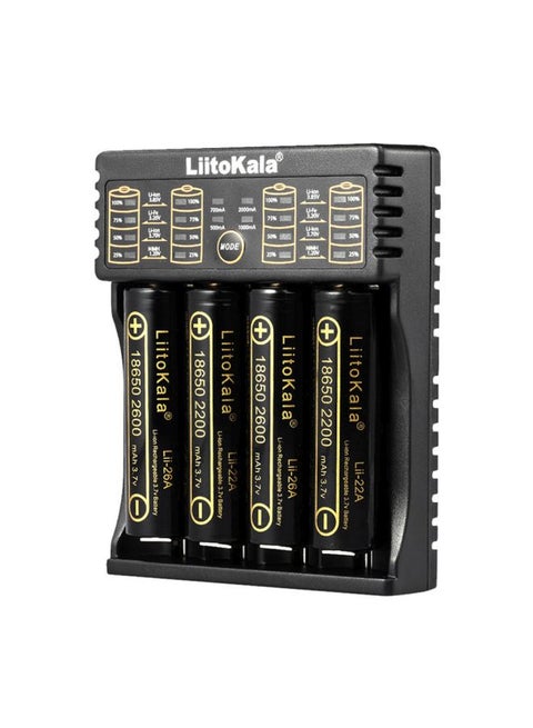 شاحن بطارية ليثيوم Lii-402 ذكي بمؤشرات إضاءة LED أسود