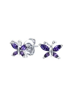 BLING JEWELRY Rhodium Plated 925 Sterling Silver Cubic Zirconia Amethyst Studded Stud Earrings  - Image 1