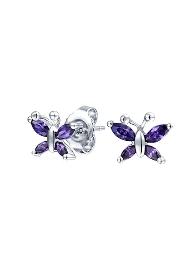 BLING JEWELRY - Rhodium Plated 925 Sterling Silver Cubic Zirconia Amethyst Studded Stud Earrings - Image 1