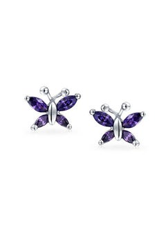BLING JEWELRY Rhodium Plated 925 Sterling Silver Cubic Zirconia Amethyst Studded Stud Earrings  - Image 2