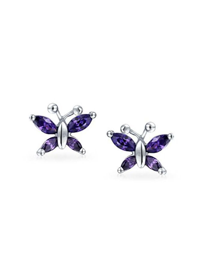 BLING JEWELRY - Rhodium Plated 925 Sterling Silver Cubic Zirconia Amethyst Studded Stud Earrings - Image 1