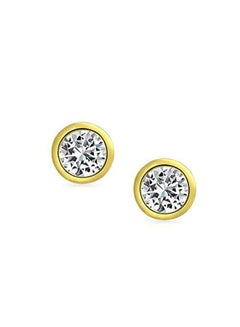 BLING JEWELRY 925 Sterling Silver Gold Plated Cubic Zirconia Studded Stud Earrings  - Image 2