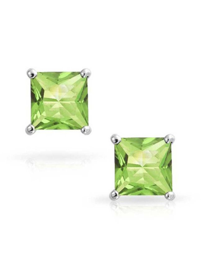 بلينج جولري أقراط كبس بتصميم برنسيس من الفضة الإسترليني عيار 925 مرصعة بأحجار الزبرجد النفيسة - Image 2