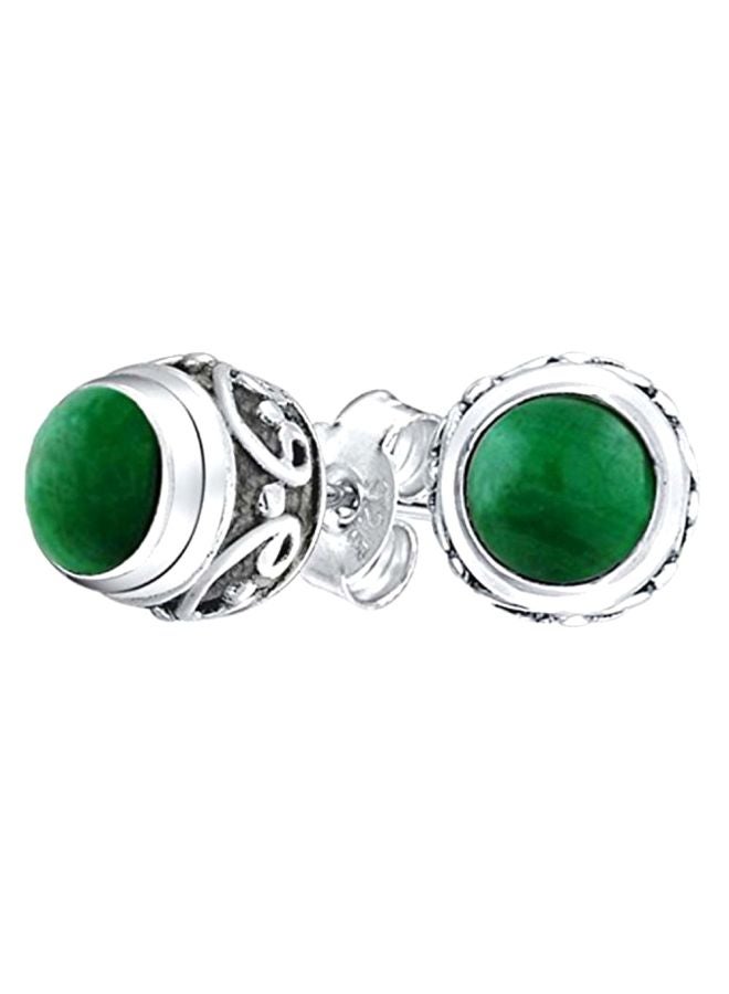 BLING JEWELRY 925 Sterling Silver Synthetic Malachite Studded Stud Earrings - Image 1