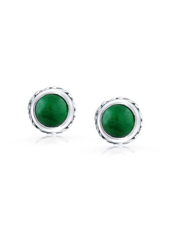 BLING JEWELRY 925 Sterling Silver Synthetic Malachite Studded Stud Earrings - Image 2