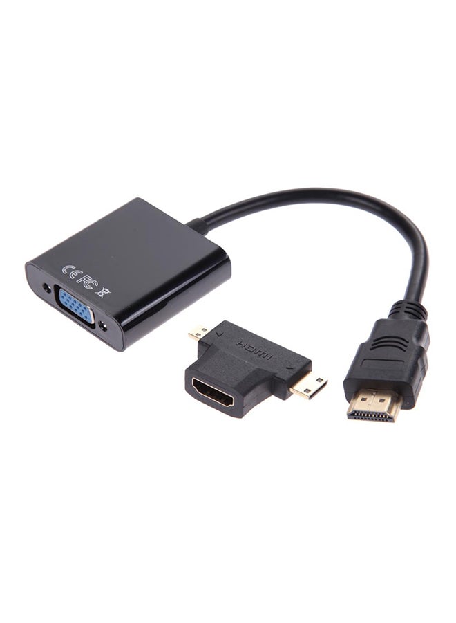 محول بمنفذ مايكرو HDMI/ميني HDMI/hDMI إلى VGA دقة 1080 بيكسل أسود - Image 1