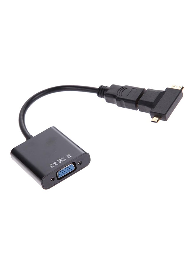 محول بمنفذ مايكرو HDMI/ميني HDMI/hDMI إلى VGA دقة 1080 بيكسل أسود - Image 3