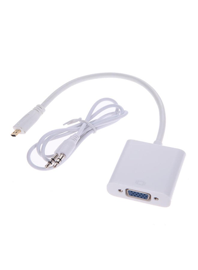 كابل محول من مايكرو HDMI 1080 بيكسل إلى VGA مع محول صوت وفيديو أبيض - Image 1