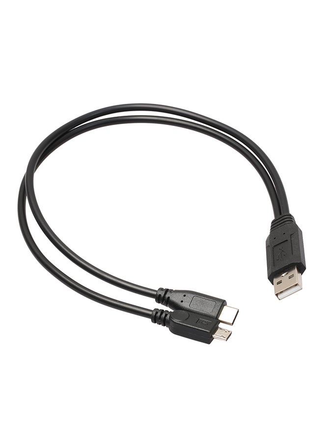 2-In-1 USB 2.0 A Male To USB 3.1 Type C Male And Micro USB 2.0 Male Cable Cord Black