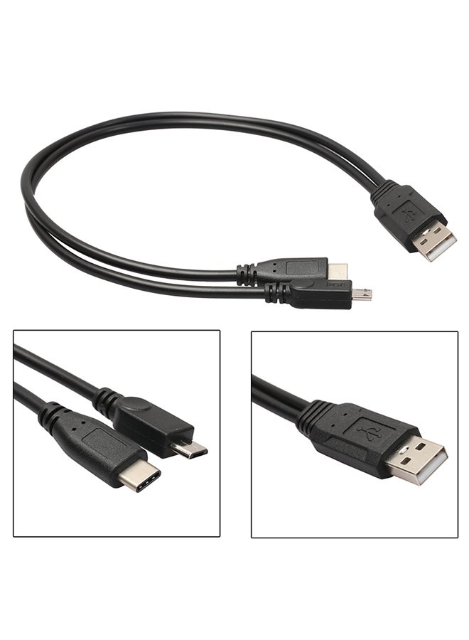2-In-1 USB 2.0 A Male To USB 3.1 Type C Male And Micro USB 2.0 Male Cable Cord Black