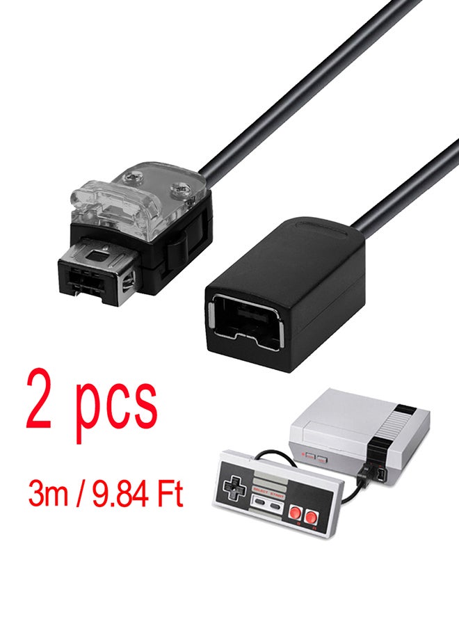 2-Piece Extension Cable Cord For Nintendo Classic Mini NES Controllers Black - Image 2