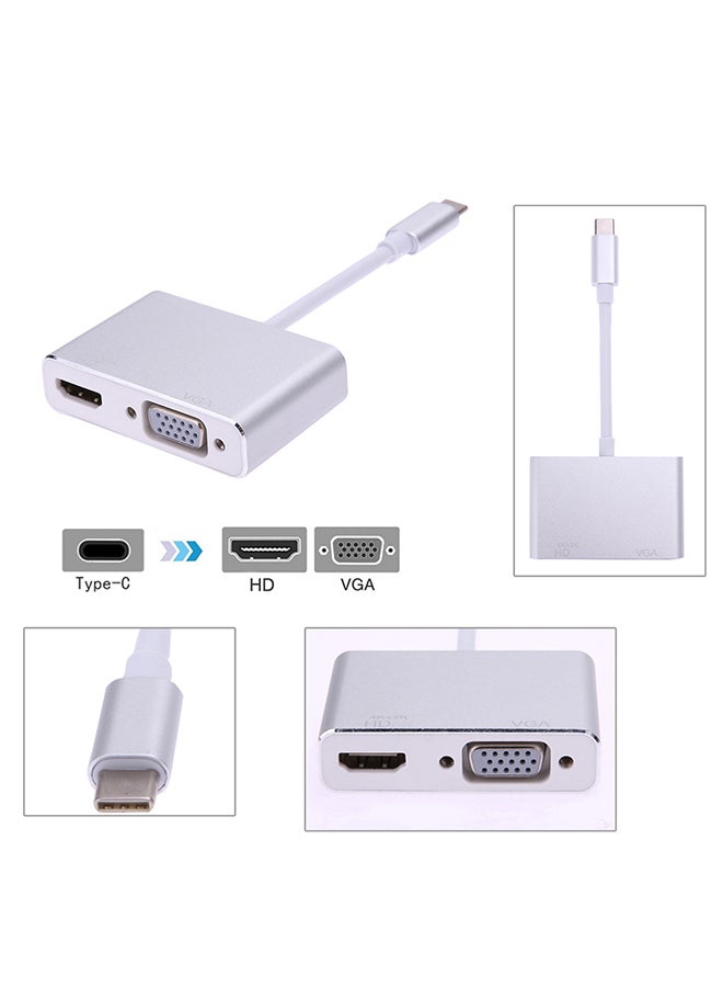 محول 2 في 1 من USB 3.1 Type C إلى 4K HDMI+1080 بيكسل VGA لجهاز ماك بوك/ كمبيوتر محمول فضي - Image 2