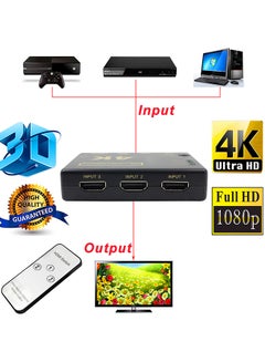 ماركة غير محددة محول HDMI فائق الجودة بدقة 4K 2K بزر لتحديد العرض 3x1، مع جهاز تحكم عن بُعد أسود  - Image 2